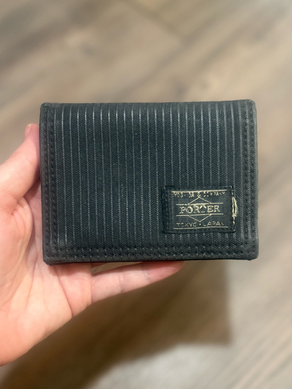 Porter Yoshida Tokyo Drawing Wallet Black Striped Canvas Card Holder Japan